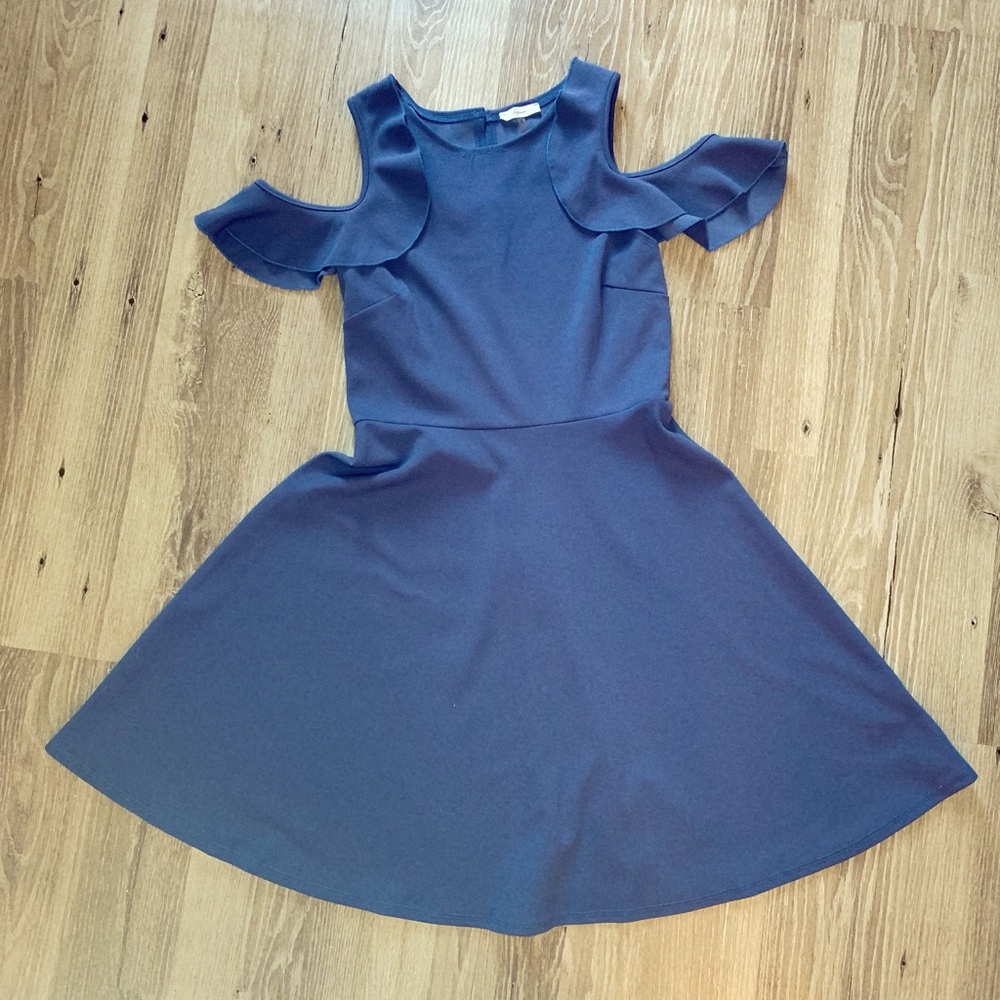 Soprano Blue Open Shoulder Ruffle Dress
